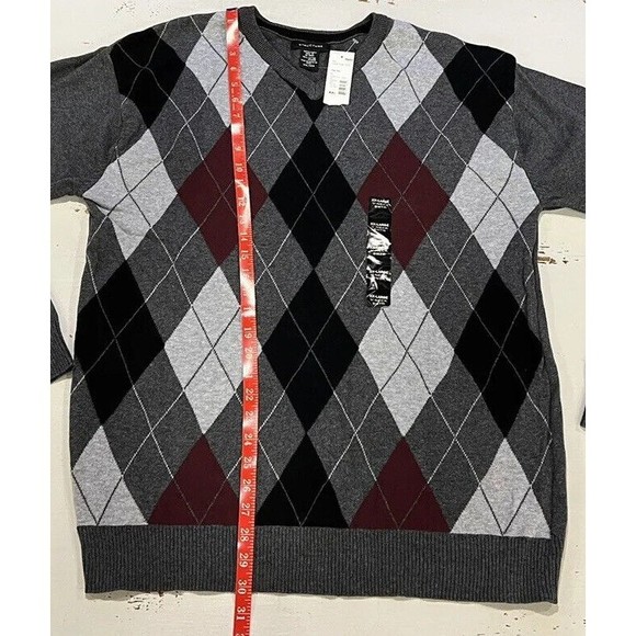 Structure Sweater Mens New with Tags XXL V-Neck Gray Argyle Long Sleeve - Picture 5 of 11